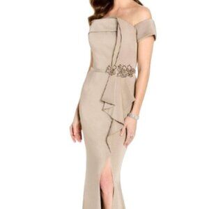 NWT Cameron Blake CB761 Crepe Mother of the Bride Dress Taupe Size 20